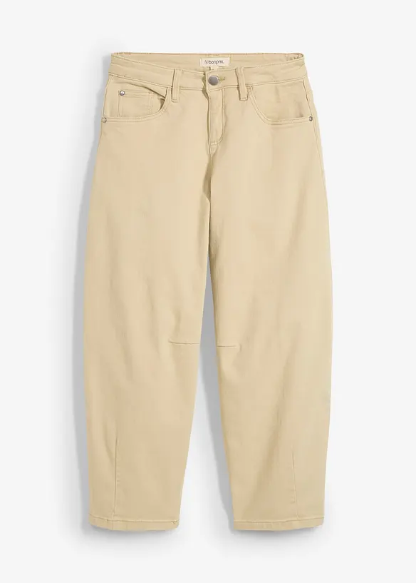 Barrel-Hose aus elastischem Baumwoll-Mix in beige von vorne - bonprix