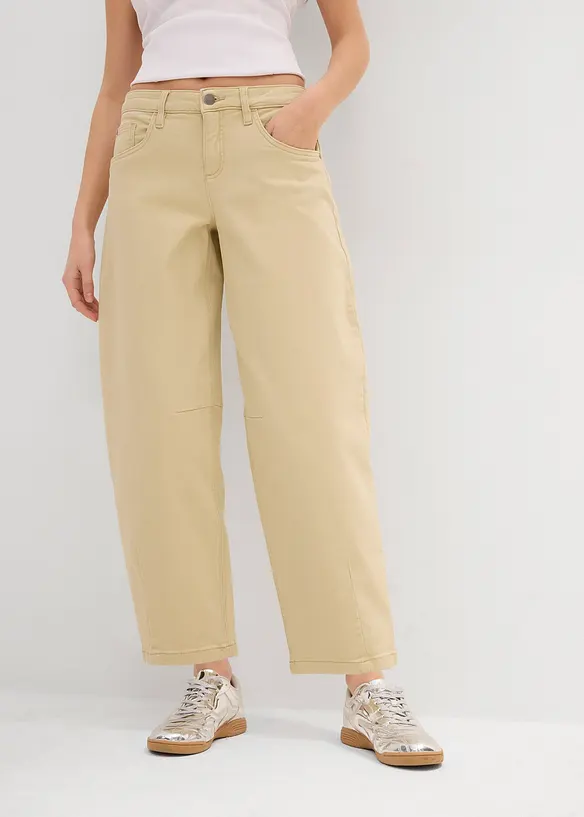 Barrel-Hose aus elastischem Baumwoll-Mix in beige von vorne - bonprix