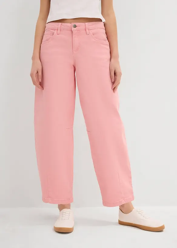 Barrel-Hose aus elastischem Baumwoll-Mix in rosa von vorne - bonprix