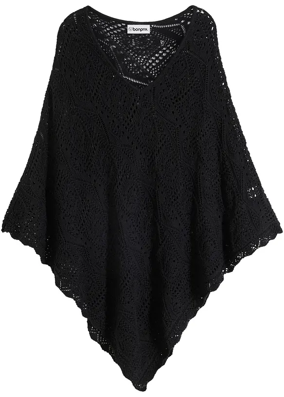 Poncho in Häkeloptik in schwarz von vorne - bonprix