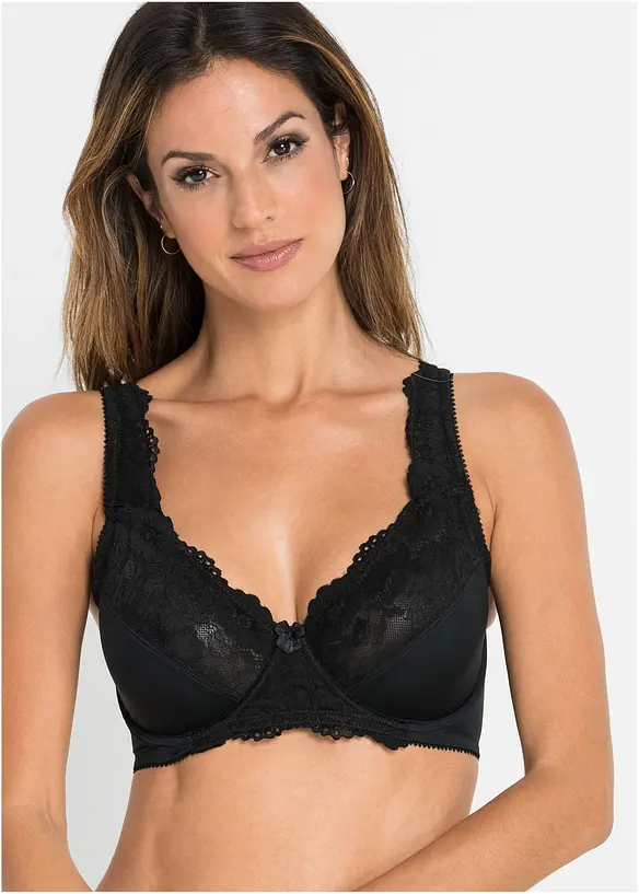 Minimizer-BH mit gepolsterten Trägern (2er Pack) in schwarz von vorne (im Anschnitt) - bonprix