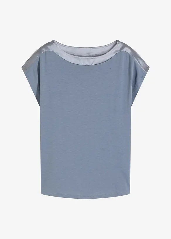 Shirt mit Satinpasse in blau von vorne - bonprix