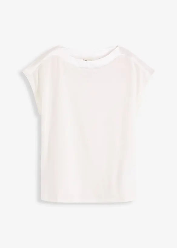 Shirt mit Satinpasse in weiß von vorne - bonprix
