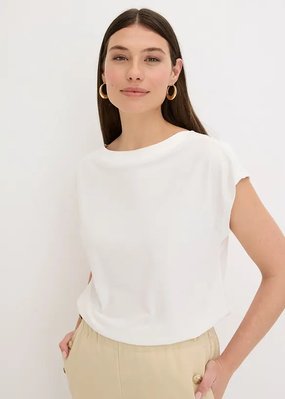 Shirt mit Satinpasse in weiß von vorne (im Anschnitt) - bonprix