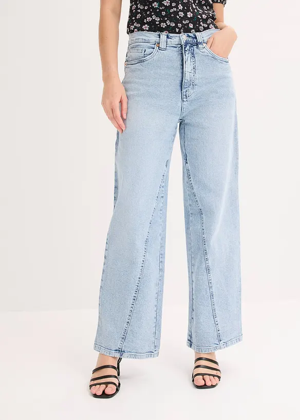 Wide-Leg-Jeans High Waist, Low Stretch in blau von vorne - bonprix
