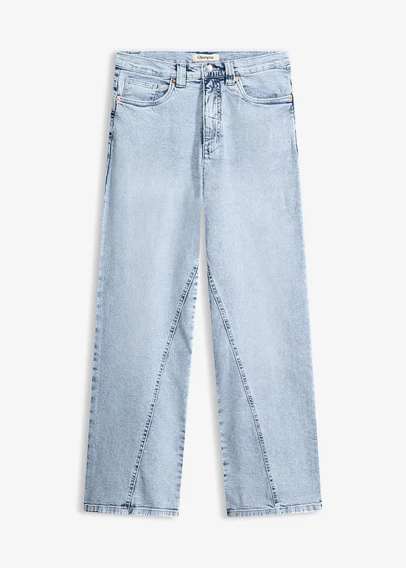 Wide-Leg-Jeans High Waist, Low Stretch in blau von vorne - bonprix