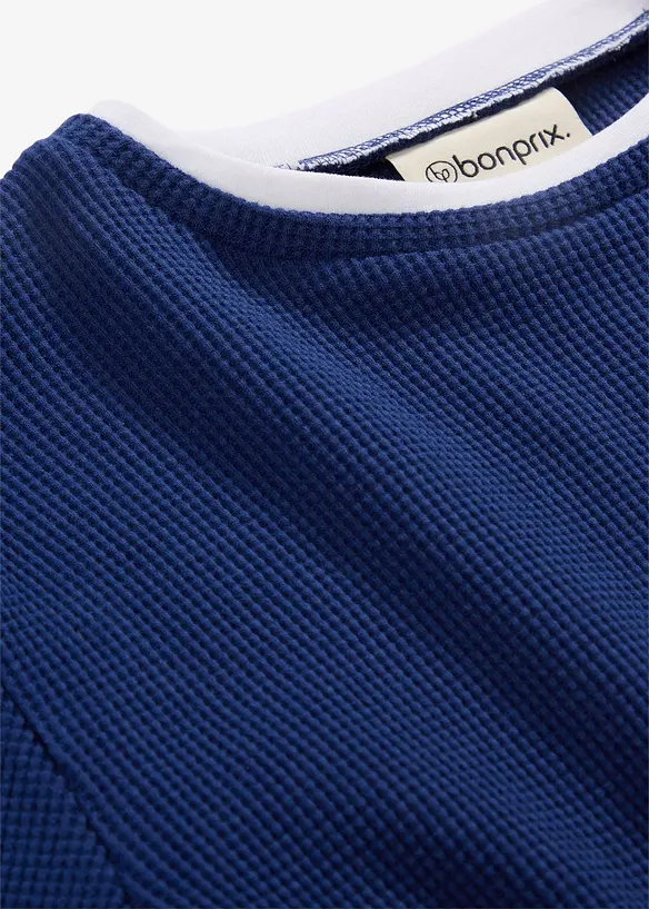 Langärmliges 2-in1 Shirt in Waffeloptik aus reiner Baumwolle in blau - bonprix