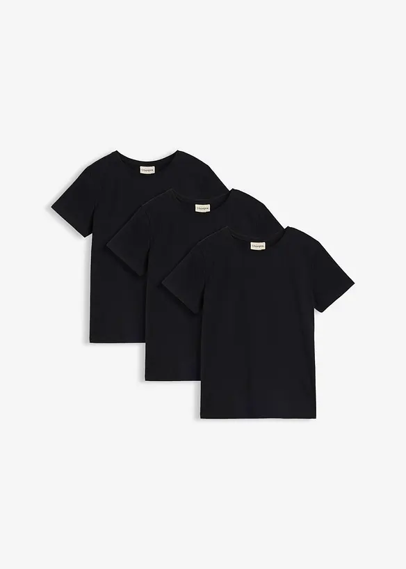 T-Shirt aus reiner Bio-Baumwolle (3er Pack) in schwarz von vorne - bonprix
