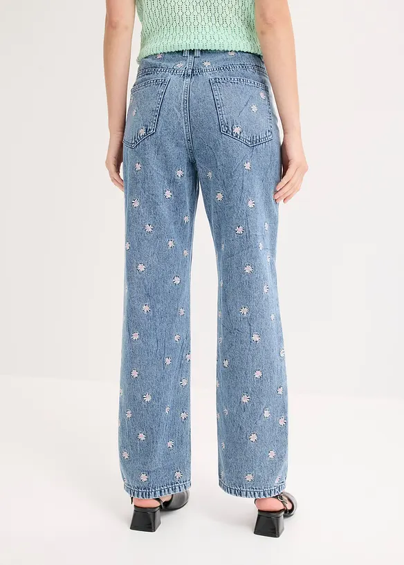 Straight-Jeans High Waist, Baumwolle in blau von hinten - bonprix