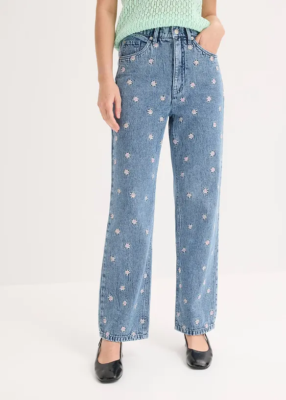 Straight-Jeans High Waist, Baumwolle in blau von vorne - bonprix