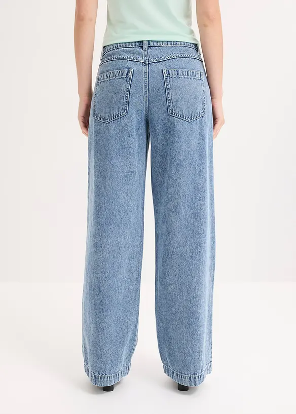 Wide-Leg-Jeans Mid Waist, Baumwolle in blau von hinten - bonprix