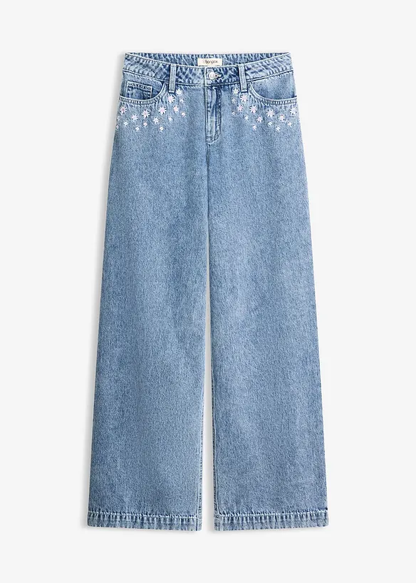 Wide-Leg-Jeans Mid Waist, Baumwolle in blau von vorne - bonprix