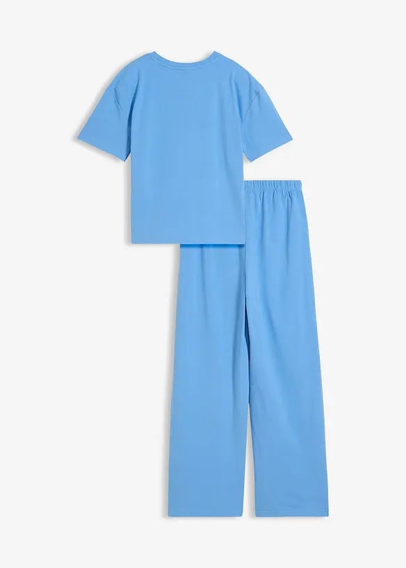 T-Shirt und Jerseyhose (2-tlg.Set) aus elastischem Baumwoll-Mix in blau von hinten - bonprix