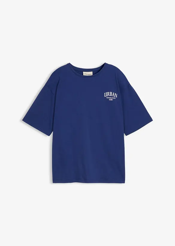 Oversize T-Shirt mit Rückenprint aus reiner Bio-Baumwolle in blau von vorne - bonprix
