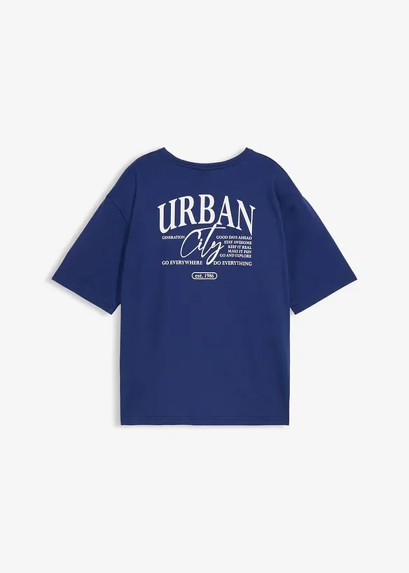 Oversize T-Shirt mit Rückenprint aus reiner Bio-Baumwolle in blau von hinten - bonprix