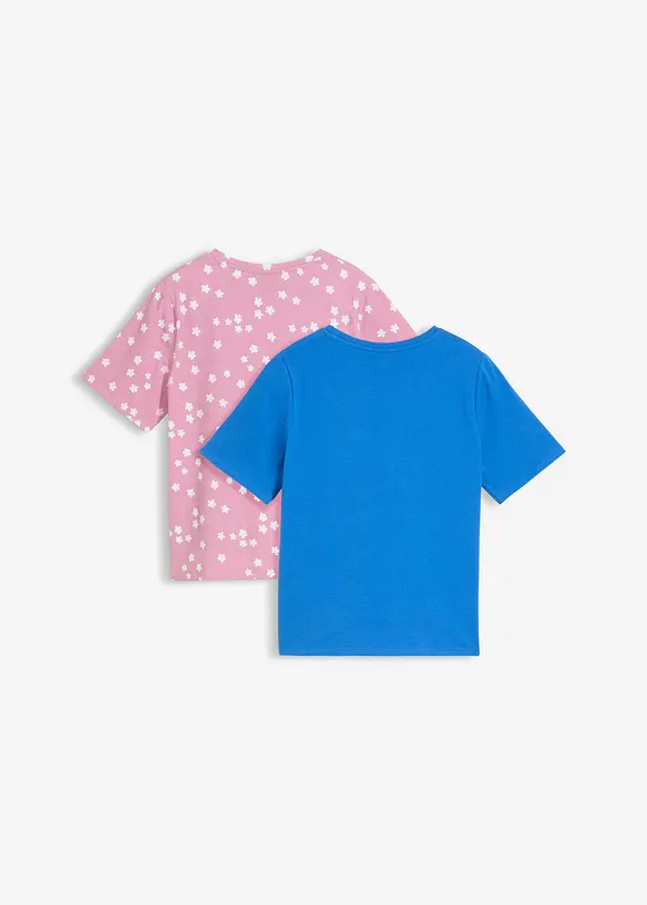 Halbarm T-Shirt aus elastischem Bio-Baumwoll-Mix  (2er Pack) in blau von hinten - bonprix