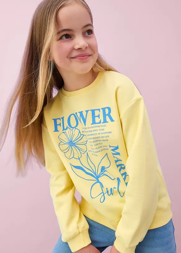 Sweatshirt aus reiner Bio Baumwolle in gelb von vorne (im Anschnitt) - bonprix