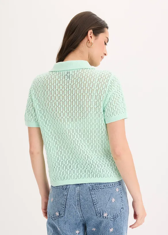Ajour-Pullover aus reiner Baumwolle in grün von hinten (im Anschnitt) - bonprix