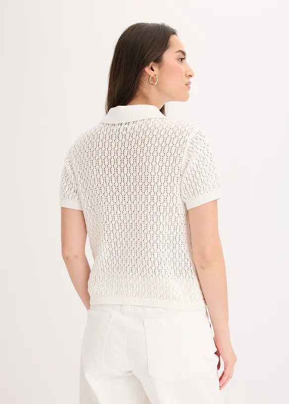Ajour-Pullover aus reiner Baumwolle in weiß von hinten (im Anschnitt) - bonprix
