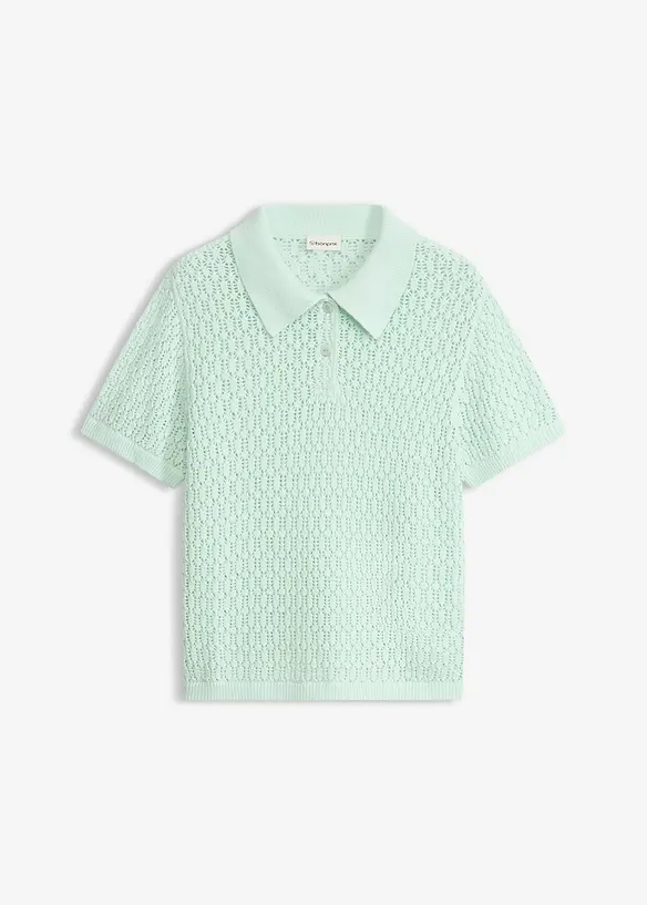 Ajour-Pullover aus reiner Baumwolle in grün von vorne - bonprix