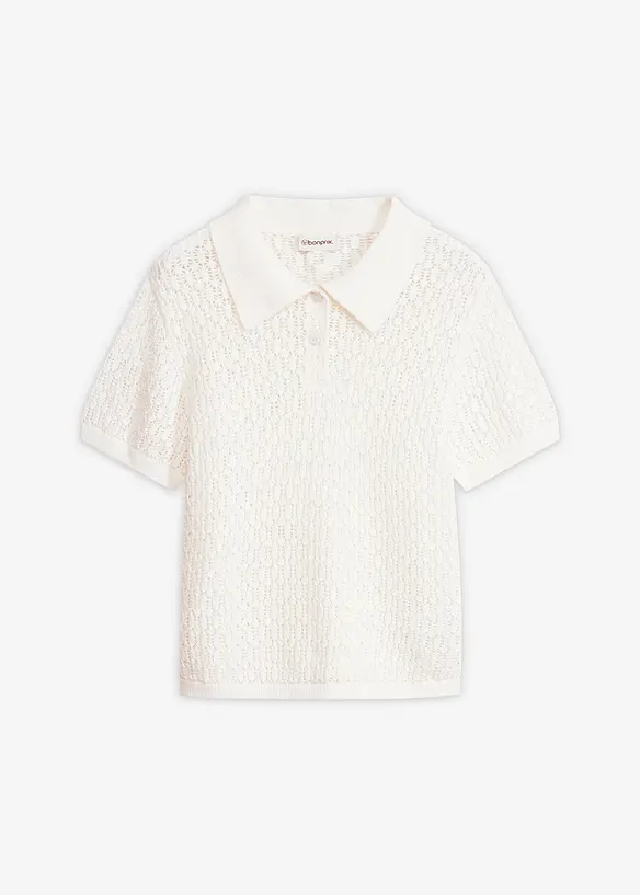 Ajour-Pullover aus reiner Baumwolle in weiß von vorne - bonprix