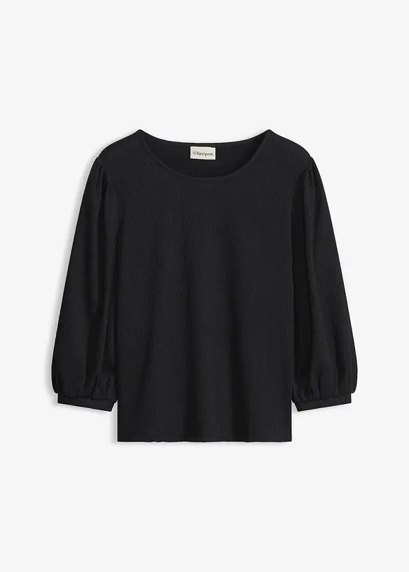 Shirtbluse aus strukturiertem Crêpe in schwarz von vorne - bonprix
