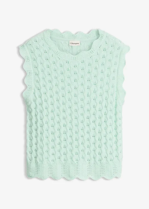 Stricktop aus reiner Baumwolle in grün von vorne - bonprix