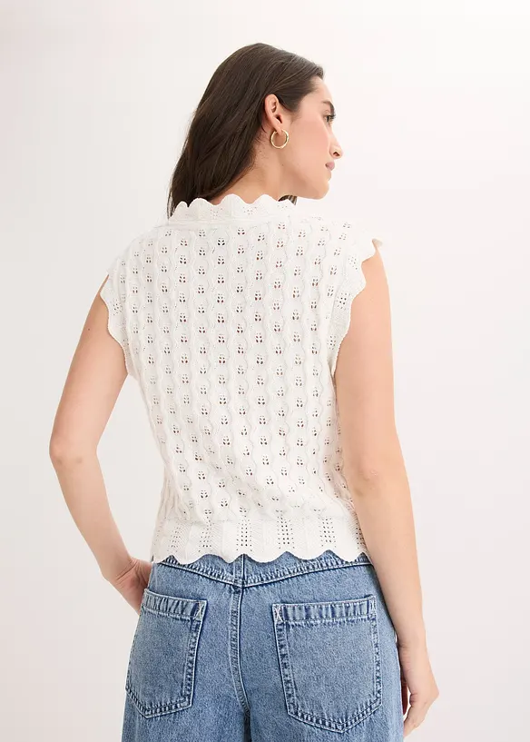 Stricktop aus reiner Baumwolle in weiß von hinten (im Anschnitt) - bonprix
