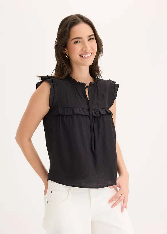 Blusenshirt aus Viskose-Mix in schwarz von vorne (im Anschnitt) - bonprix