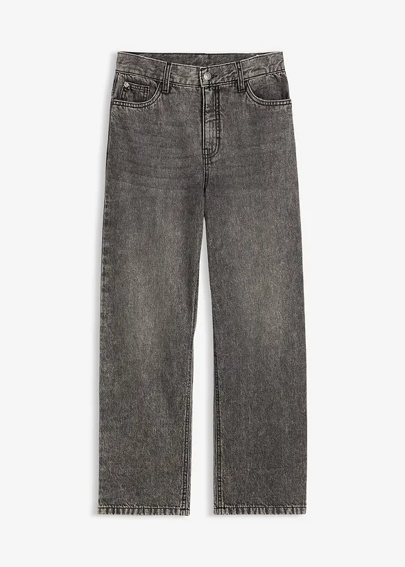 Loose-Fit-Jeans mit verstellbarem Bund, Straight in schwarz von vorne - bonprix