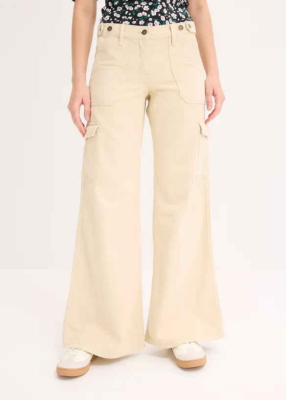 Cargohose aus reiner Baumwolle in beige von vorne - bonprix