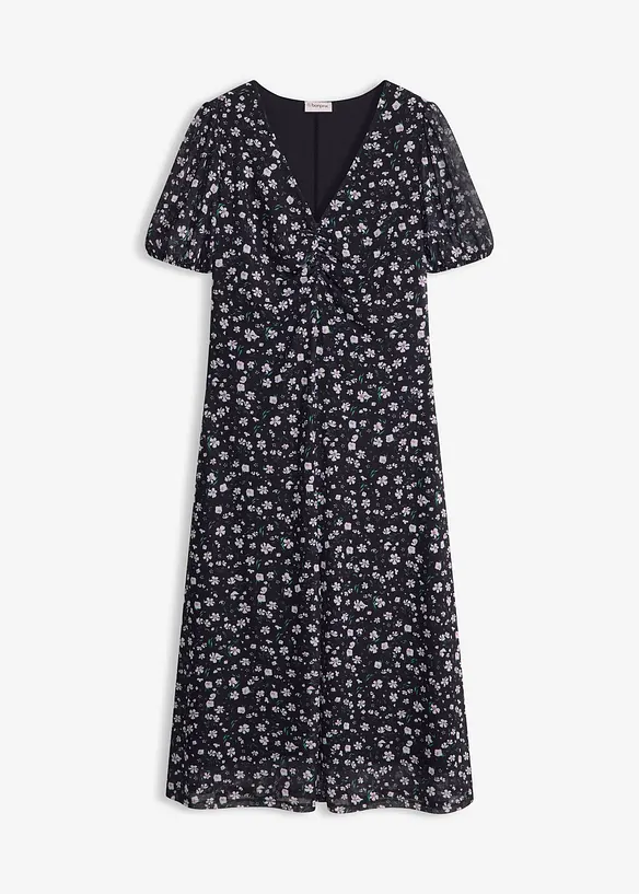 Jerseykleid aus feinem Mesh in schwarz von vorne - bonprix