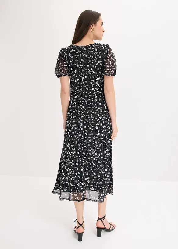 Jerseykleid aus feinem Mesh in schwarz von hinten (Totalaufnahme) - bonprix