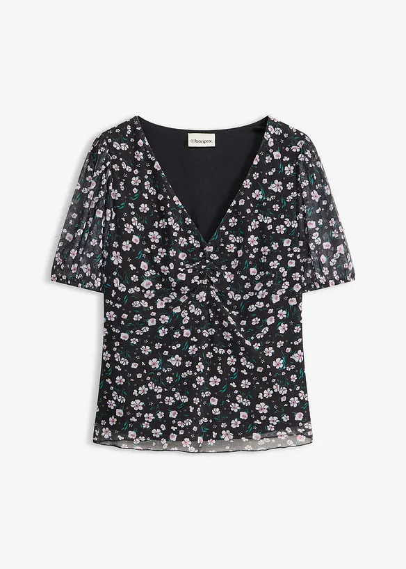 Shirt aus zartem Mesh in schwarz von vorne - bonprix