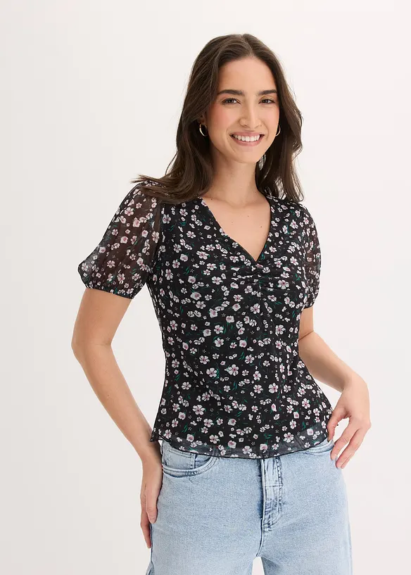 Shirt aus zartem Mesh in schwarz von vorne (im Anschnitt) - bonprix