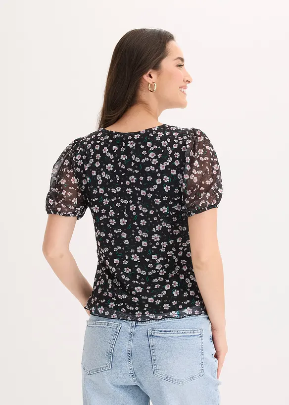 Shirt aus zartem Mesh in schwarz von hinten (im Anschnitt) - bonprix