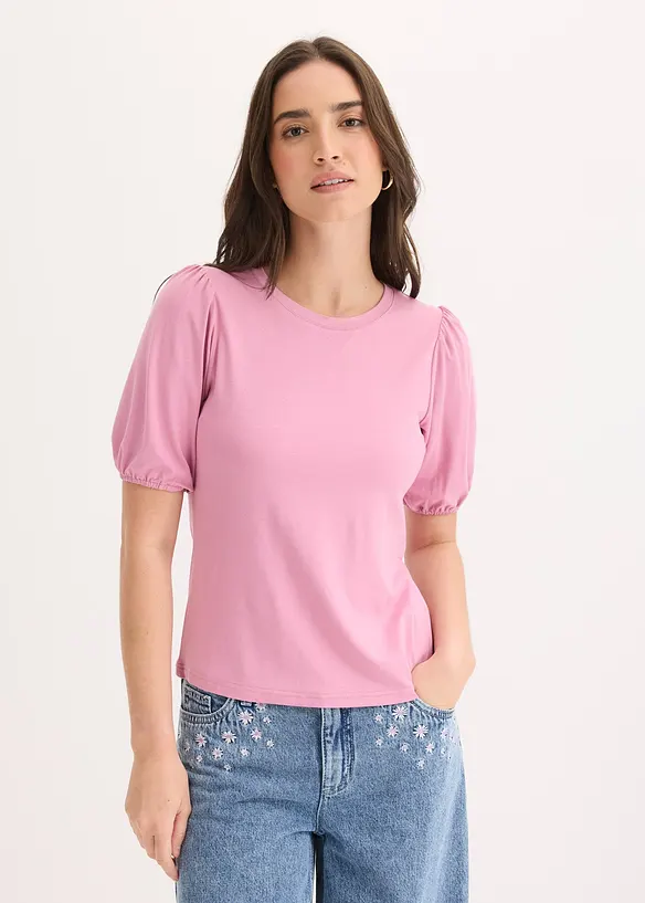 Shirt aus softem Viskose-Mix in rosa von vorne (im Anschnitt) - bonprix