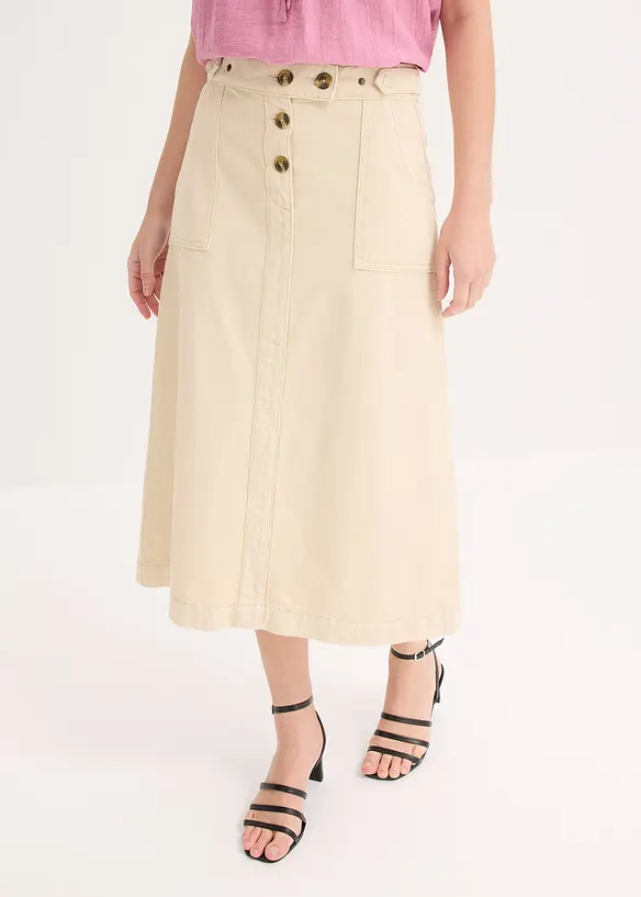 Twill-Rock aus reiner Baumwolle in beige von vorne - bonprix Twill-Rock aus reiner Baumwolle in beige von vorne - bonprix