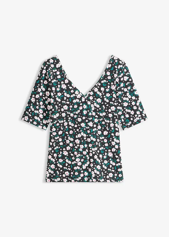 Shirt aus elastischer Baumwolle in schwarz von vorne - bonprix