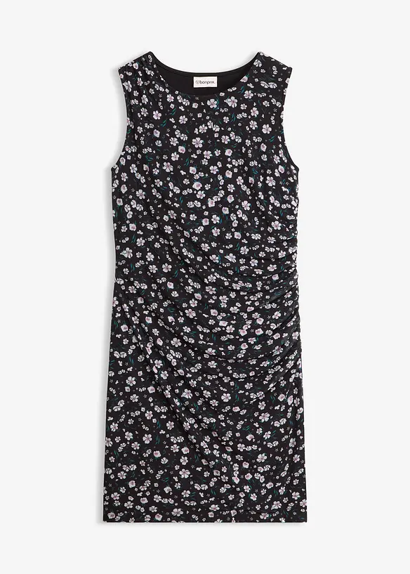 Tailliertes Minikleid aus feinem Mesh in schwarz von vorne - bonprix