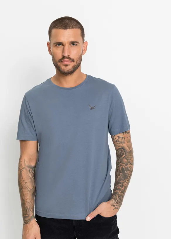 T-Shirt in Regular Fit (3er Pack) in blau von vorne (im Anschnitt) - bonprix