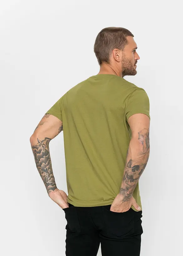 T-Shirt in Regular Fit (3er Pack) in grün von hinten (im Anschnitt) - bonprix