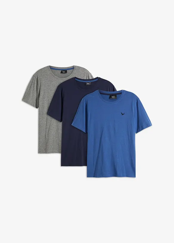 T-Shirt in Regular Fit (3er Pack) in blau von vorne - bonprix