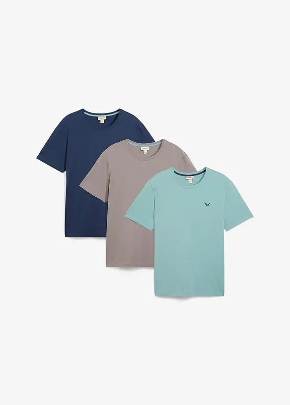 T-Shirt in Regular Fit (3er Pack) in blau von vorne - bonprix