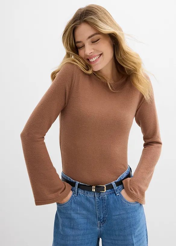 Langarmshirt aus softem Viskose-Mix	 in braun von vorne (im Anschnitt) - bonprix
