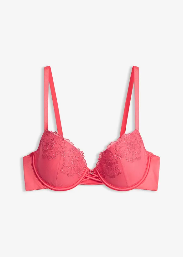 Schalen-BH mit floraler Glitzerstickerei in pink von vorne - bonprix