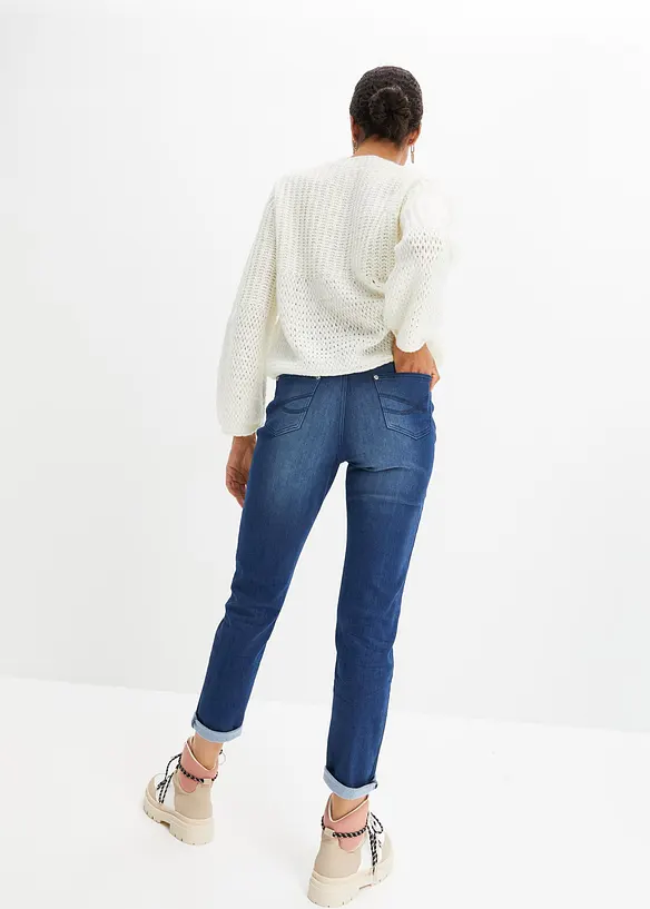 Boyfriend Mid Waist, Thermojeans mit weicher Innenseite in blau von hinten - bonprix