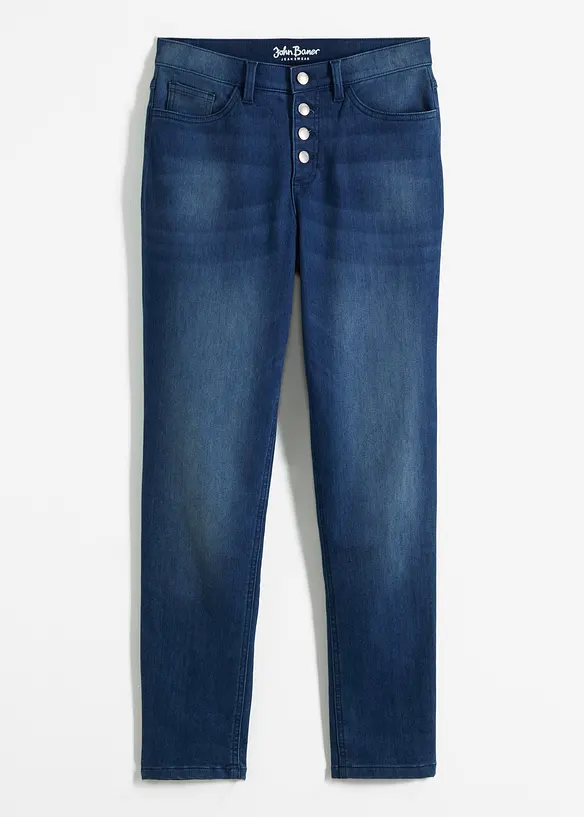 Boyfriend Mid Waist, Thermojeans mit weicher Innenseite in blau von vorne - bonprix