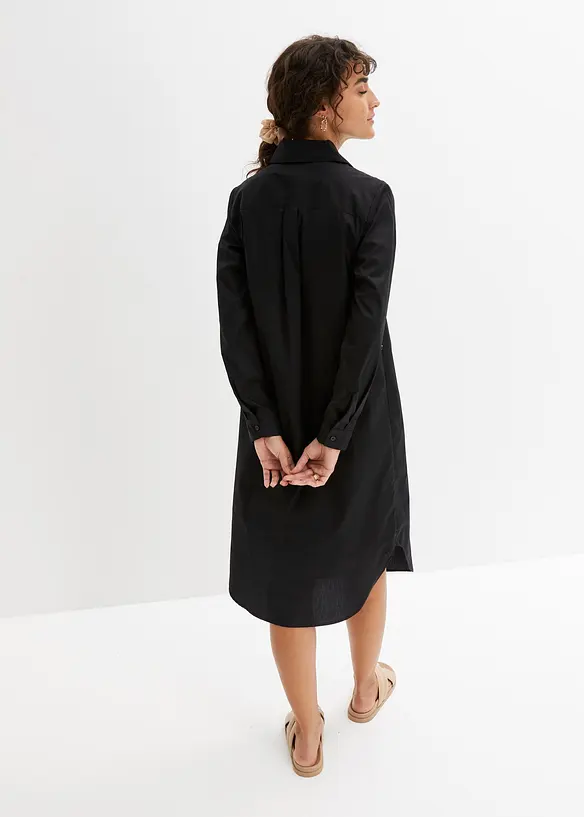 Hemdblusenkleid aus Baumwoll-Popeline in schwarz von hinten (Totalaufnahme) - bonprix Hemdblusenkleid aus Baumwoll-Popeline in schwarz von hinten (Totalaufnahme) - bonprix