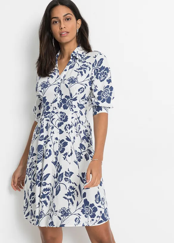 Blusenkleid aus fließender Viskose in weiß von vorne (Totalaufnahme) - bonprix